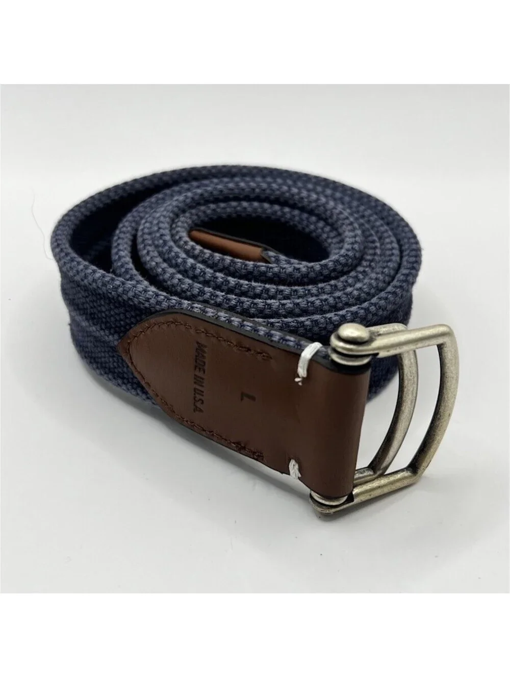 Made in USA Woven Canvas D-Ring Belt Brown Leather Surfboard Logo | Size L